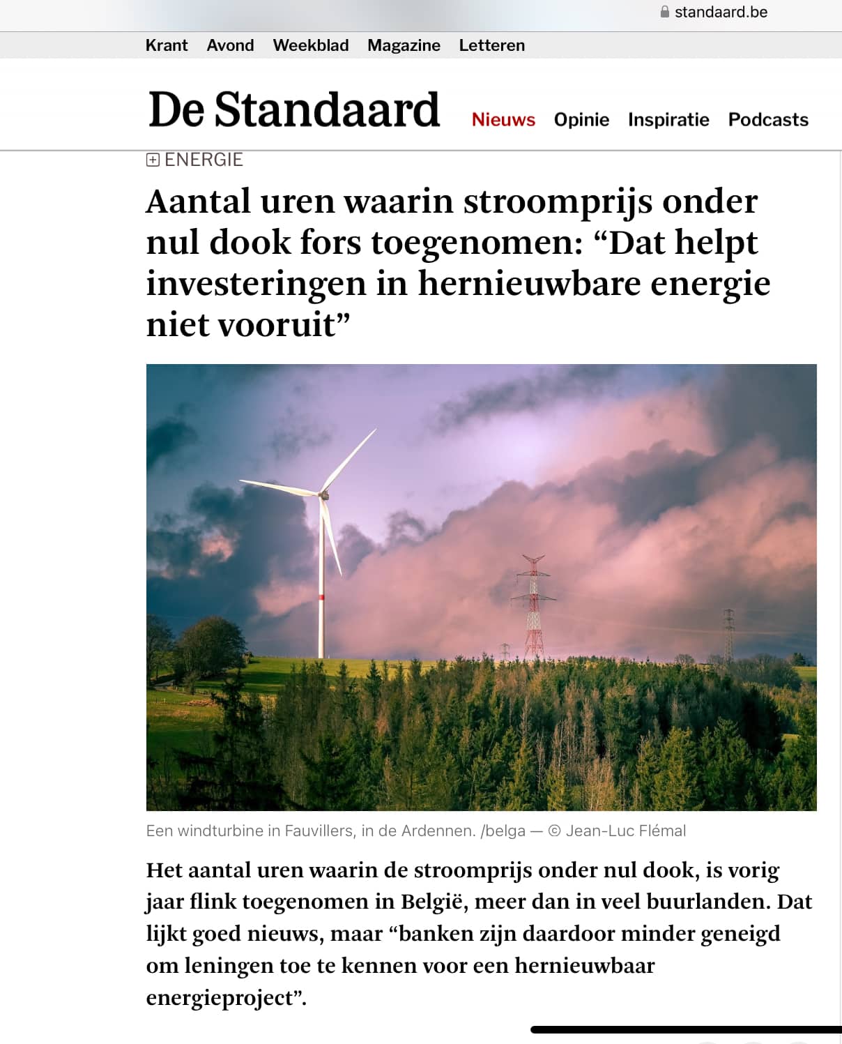 Aantal uren waarin stroomprijs onder nul dook in 2024 fors toegenomen: “Dat helpt investeringen in hernieuwbare energie niet vooruit” (bron: De Standaard 6/1/2025)